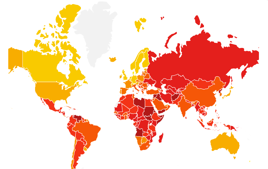 Bản đồ Chỉ số tham nhũng toàn cầu.
